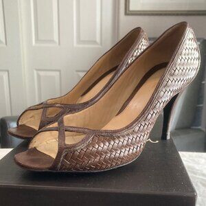 Cole Haan Nanette OT Pump Chocolate Brown Woven Leather size 7.5B